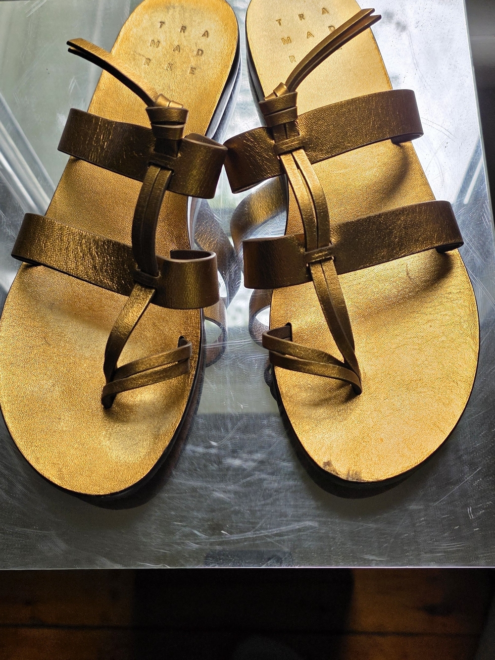 Women’s Metallic Bronze Strappy Sandals - All Leather Sz 10